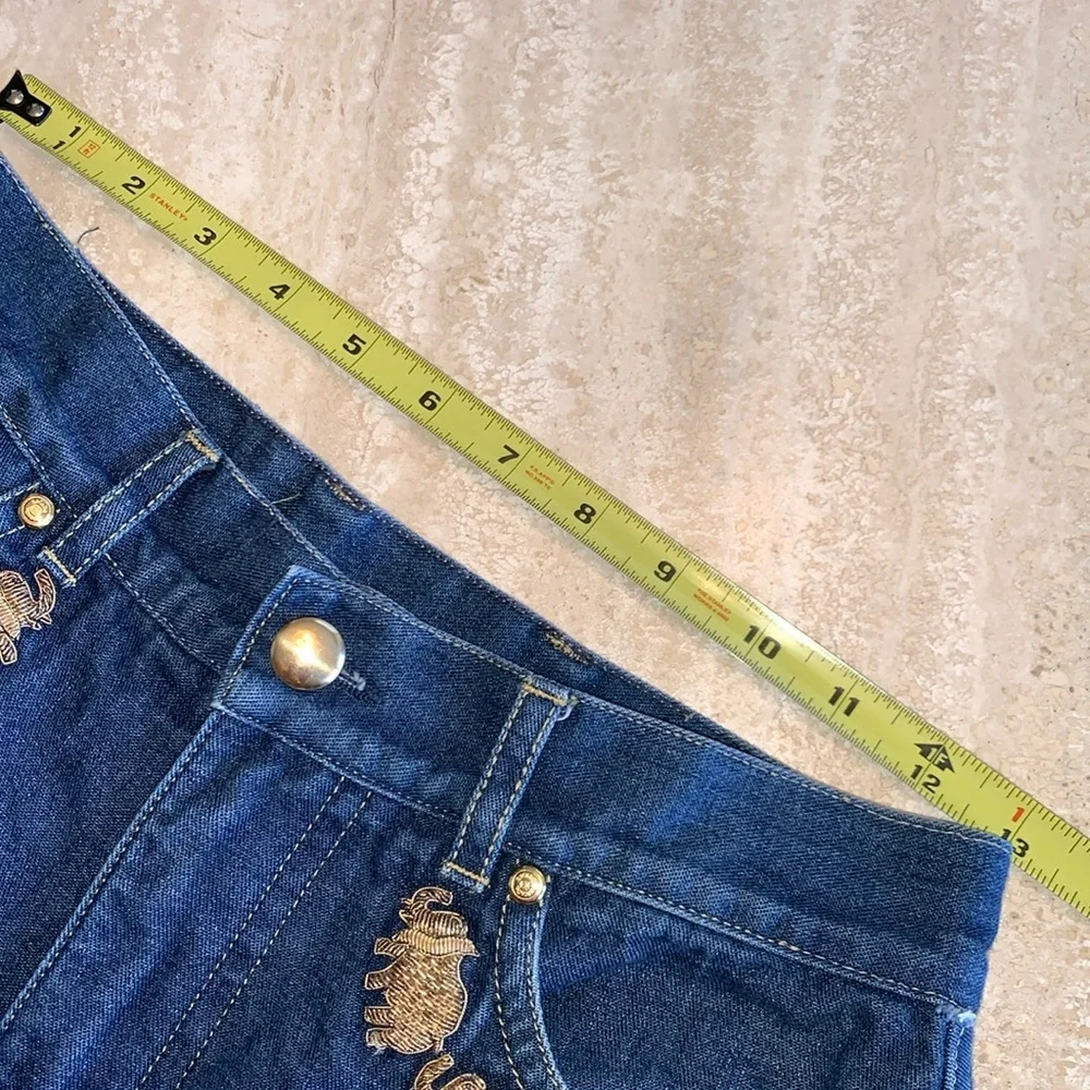 ESCADA jeans, 4 embroidered gold elephants on pockets, blue denim. 40 - Picture 16 of 17
